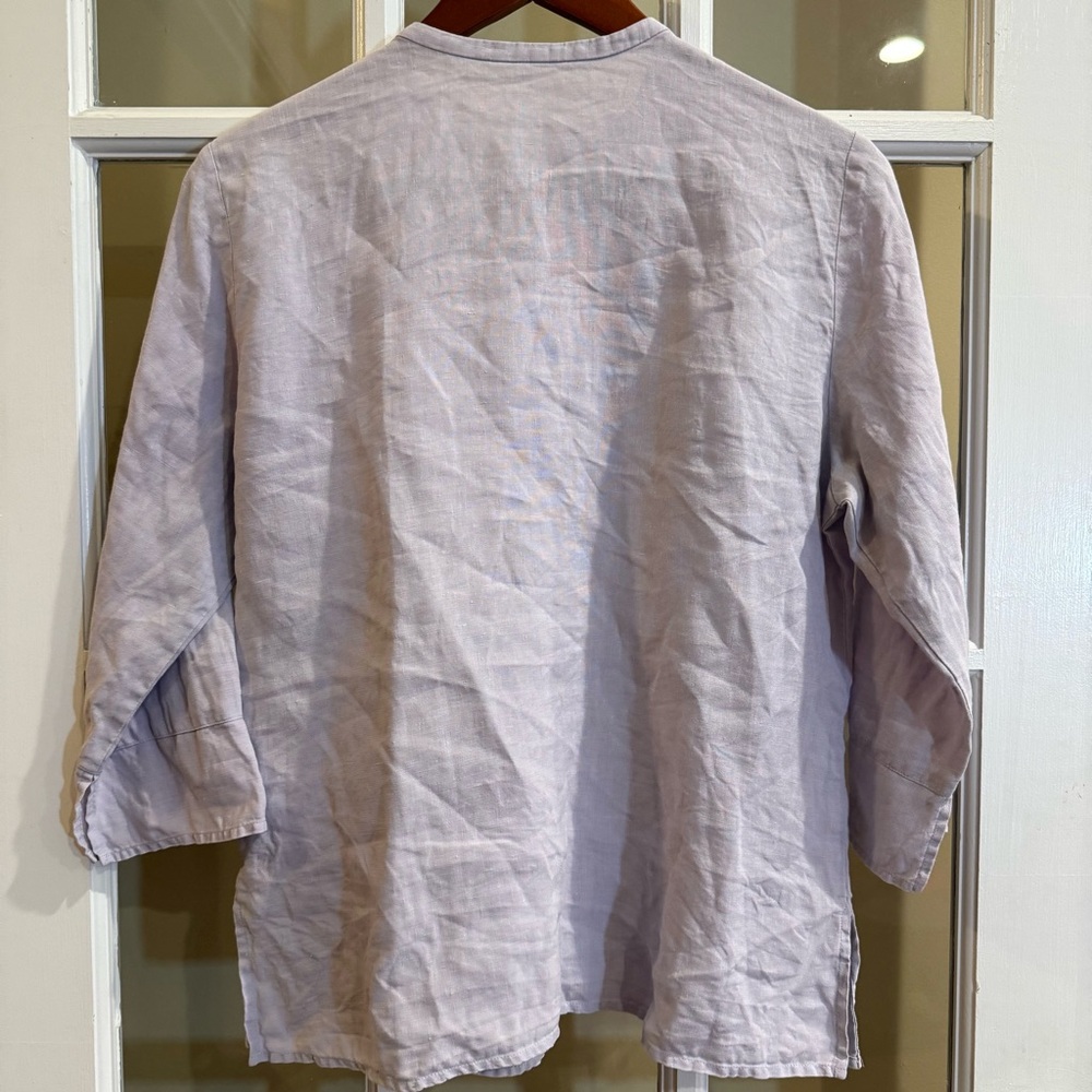 Eileen Fisher Lilac Linen Button Front Longline Minimalist Tunic Top Size Small - Picture 2 of 5